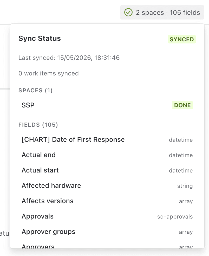 Sync status panel