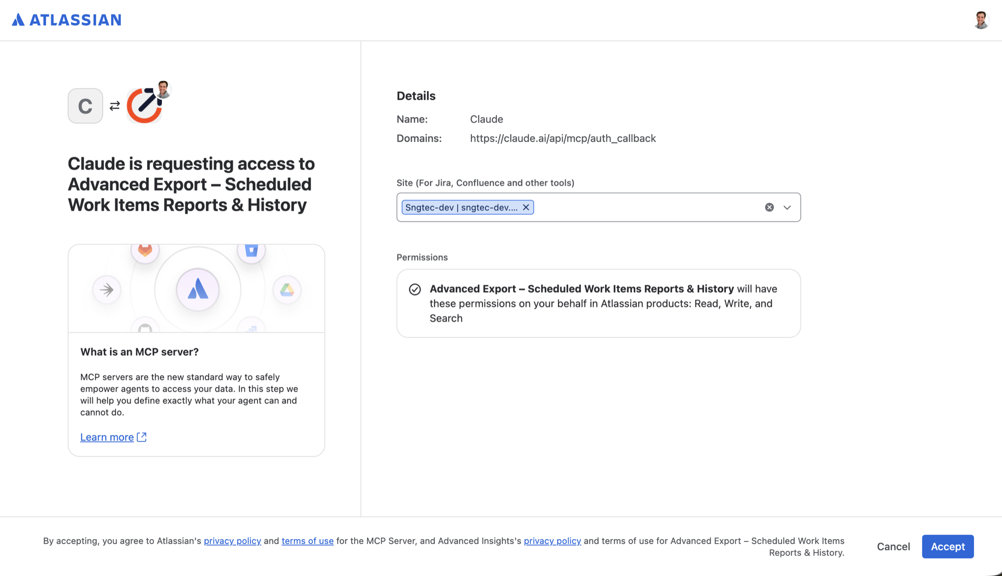 Atlassian asking you to approve Claude’s access to Advanced Export