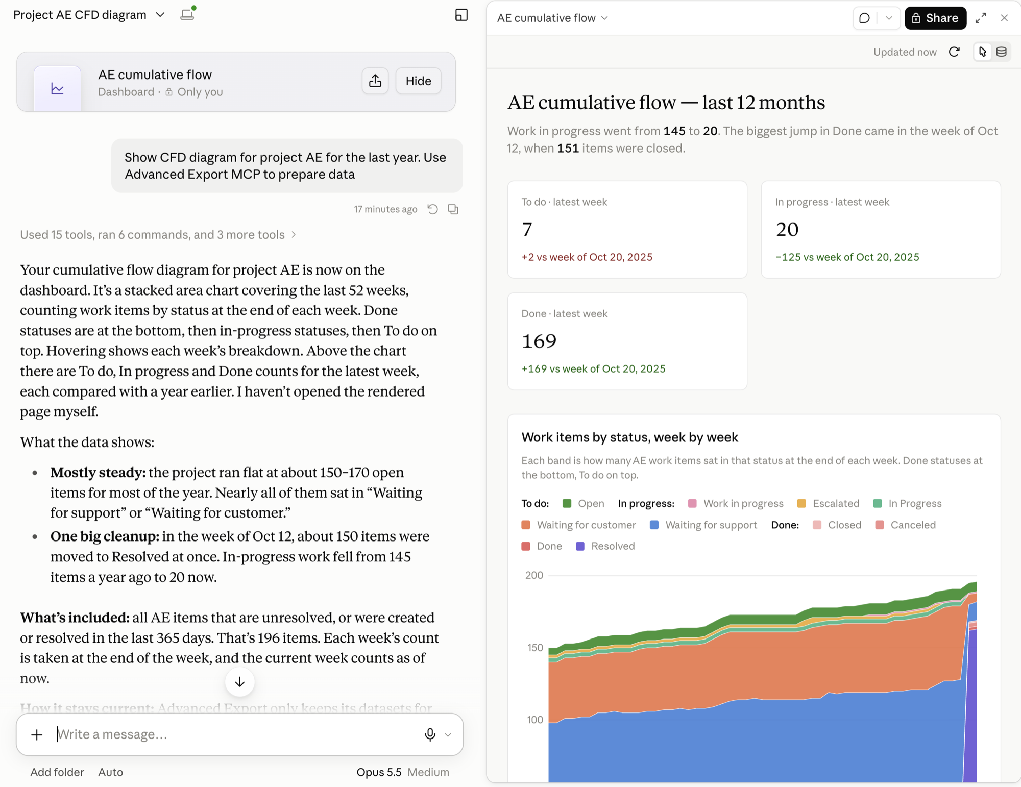 Claude answering with data prepared by Advanced Export