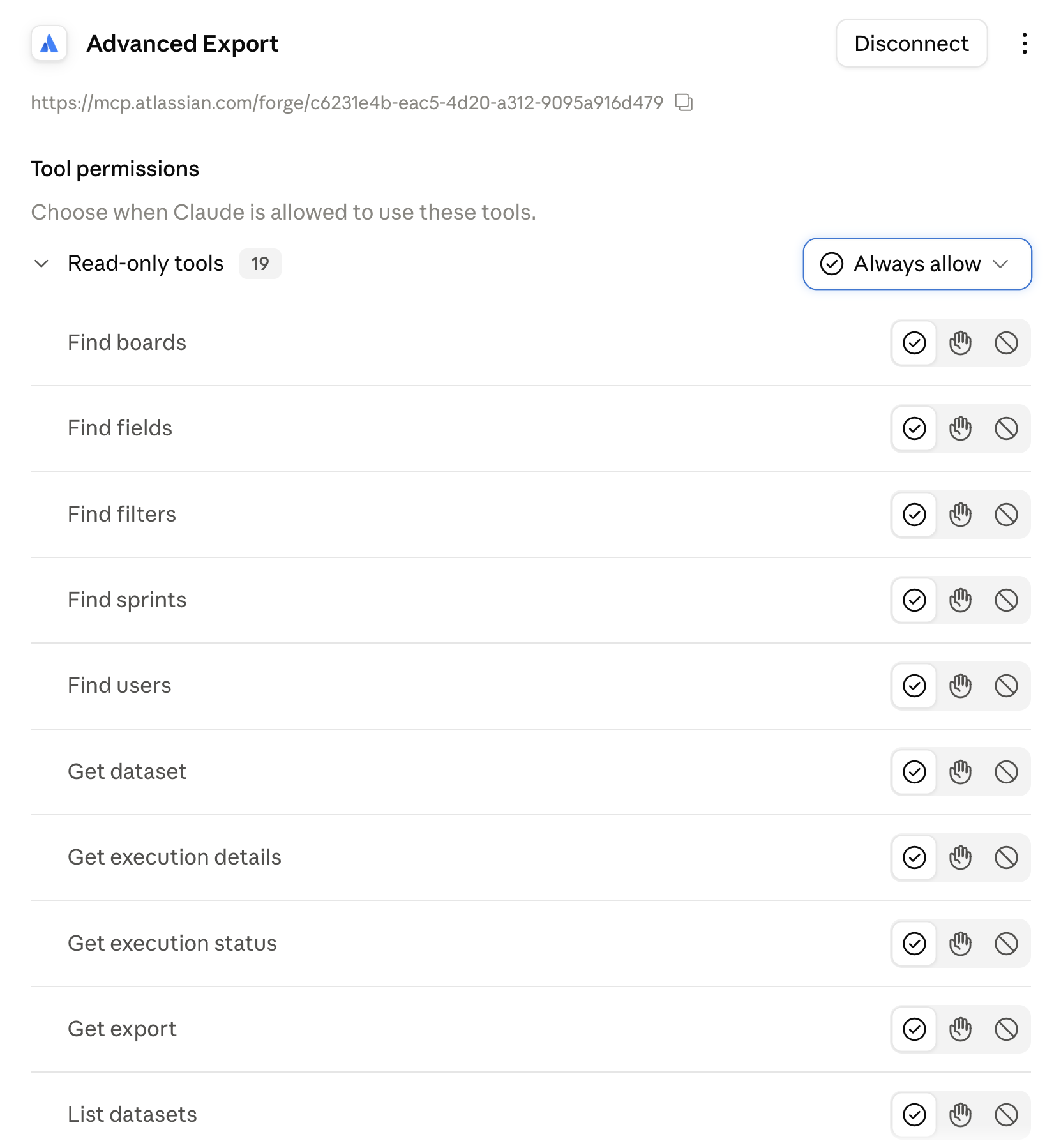 Claude’s tool permissions for Advanced Export