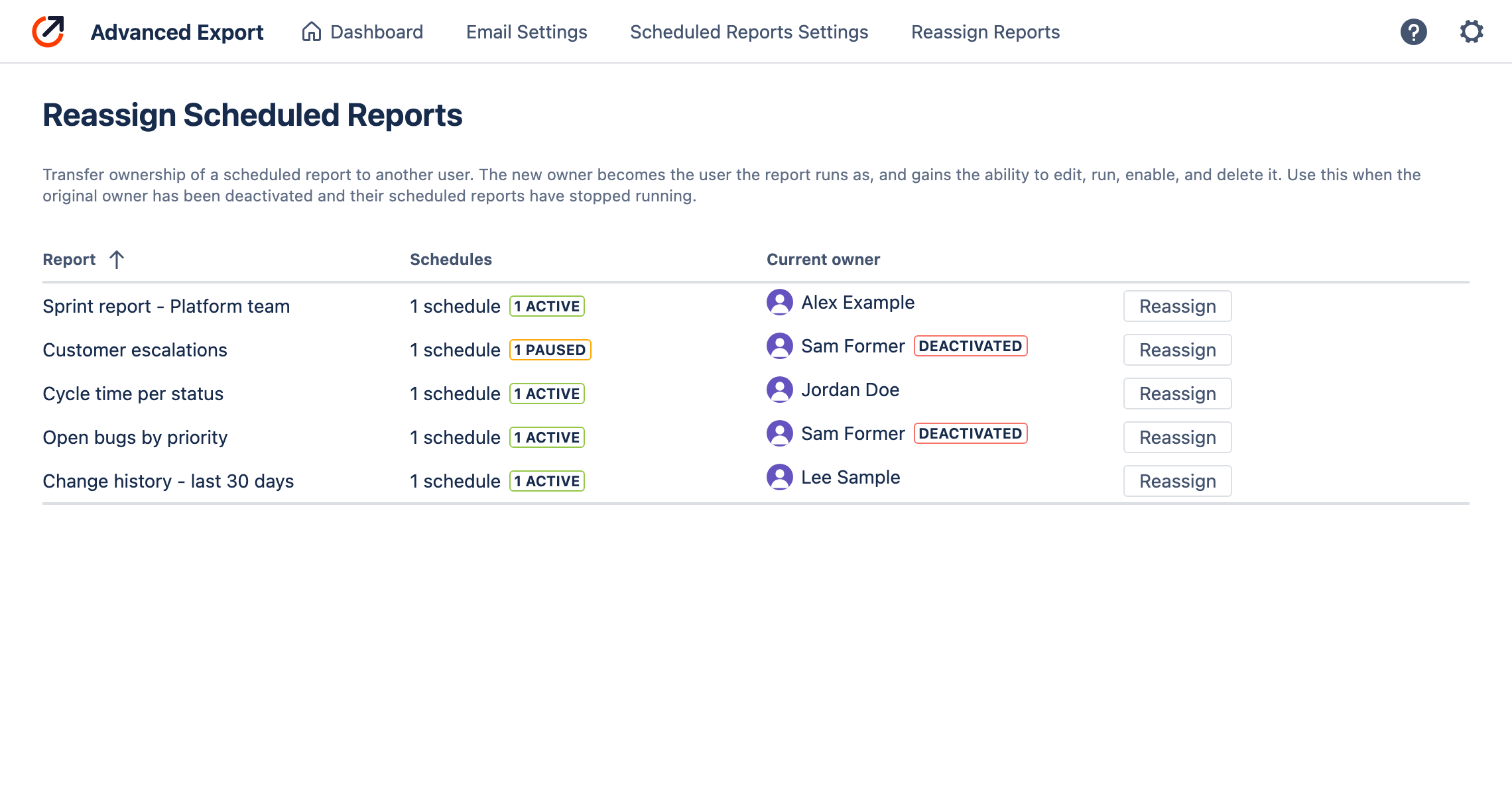 Reassign Scheduled Reports