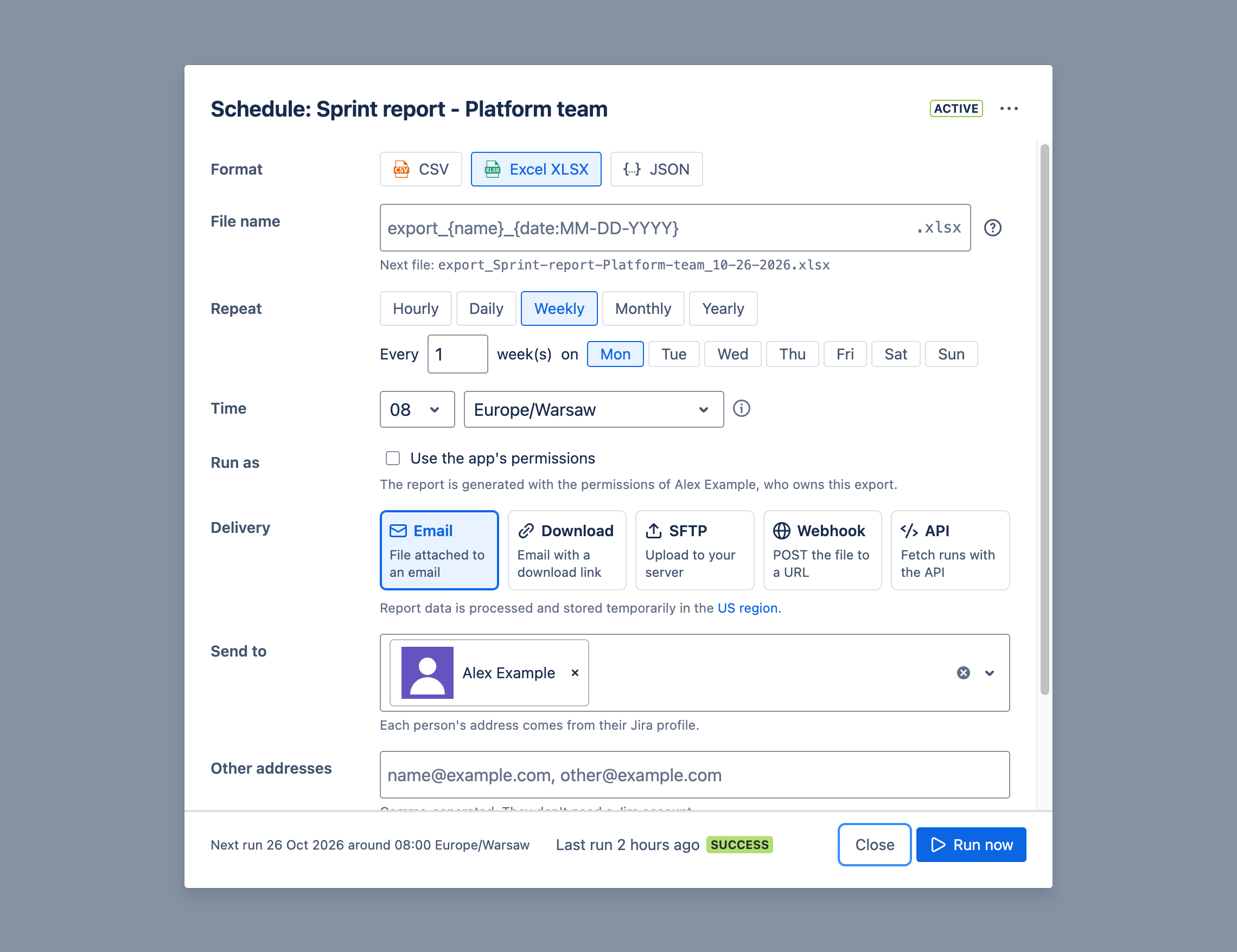 Email delivery options