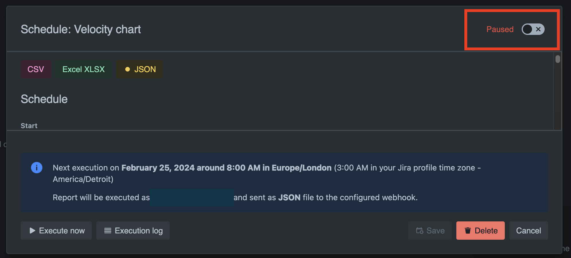 Pause toggle in the schedule dialog