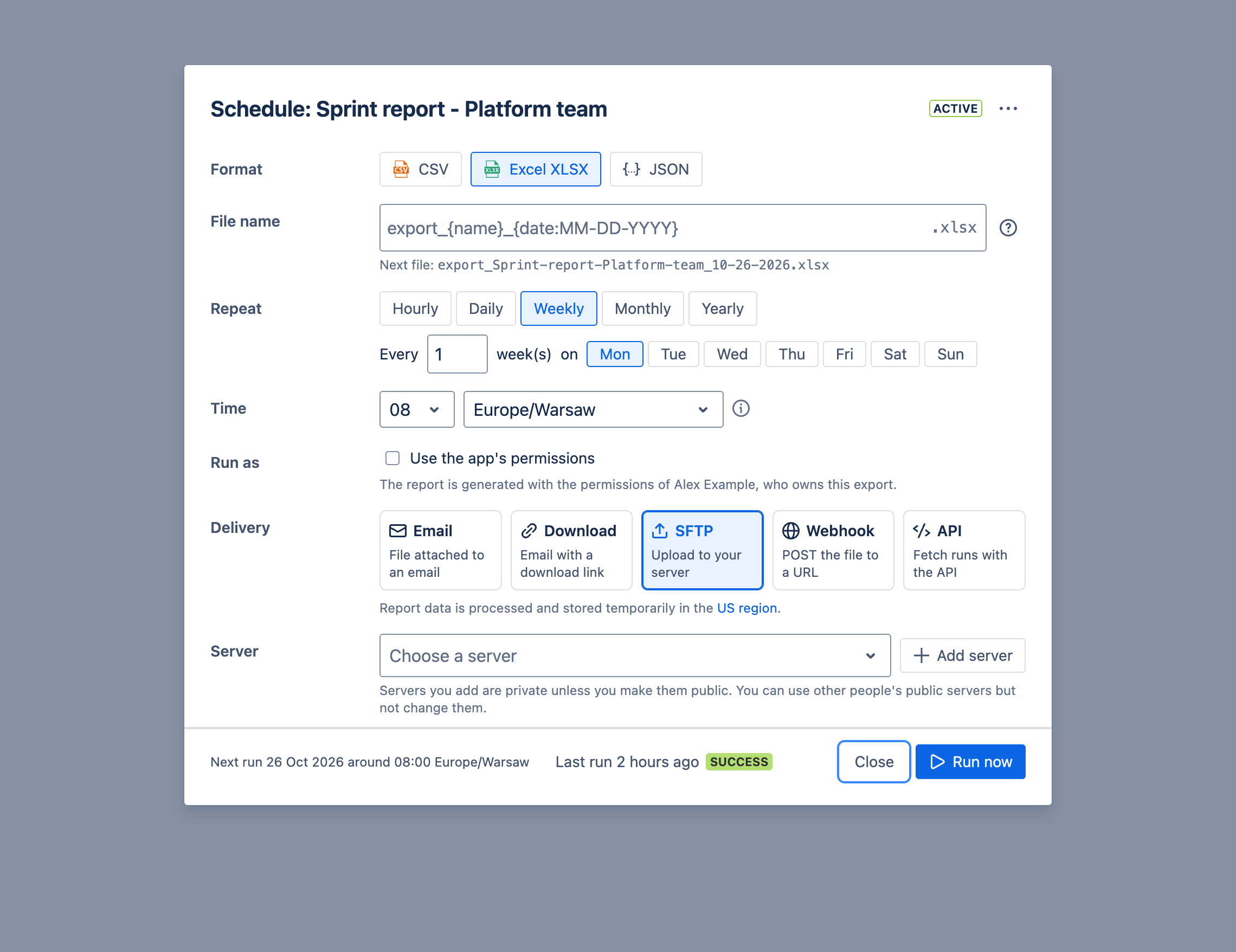 SFTP delivery options