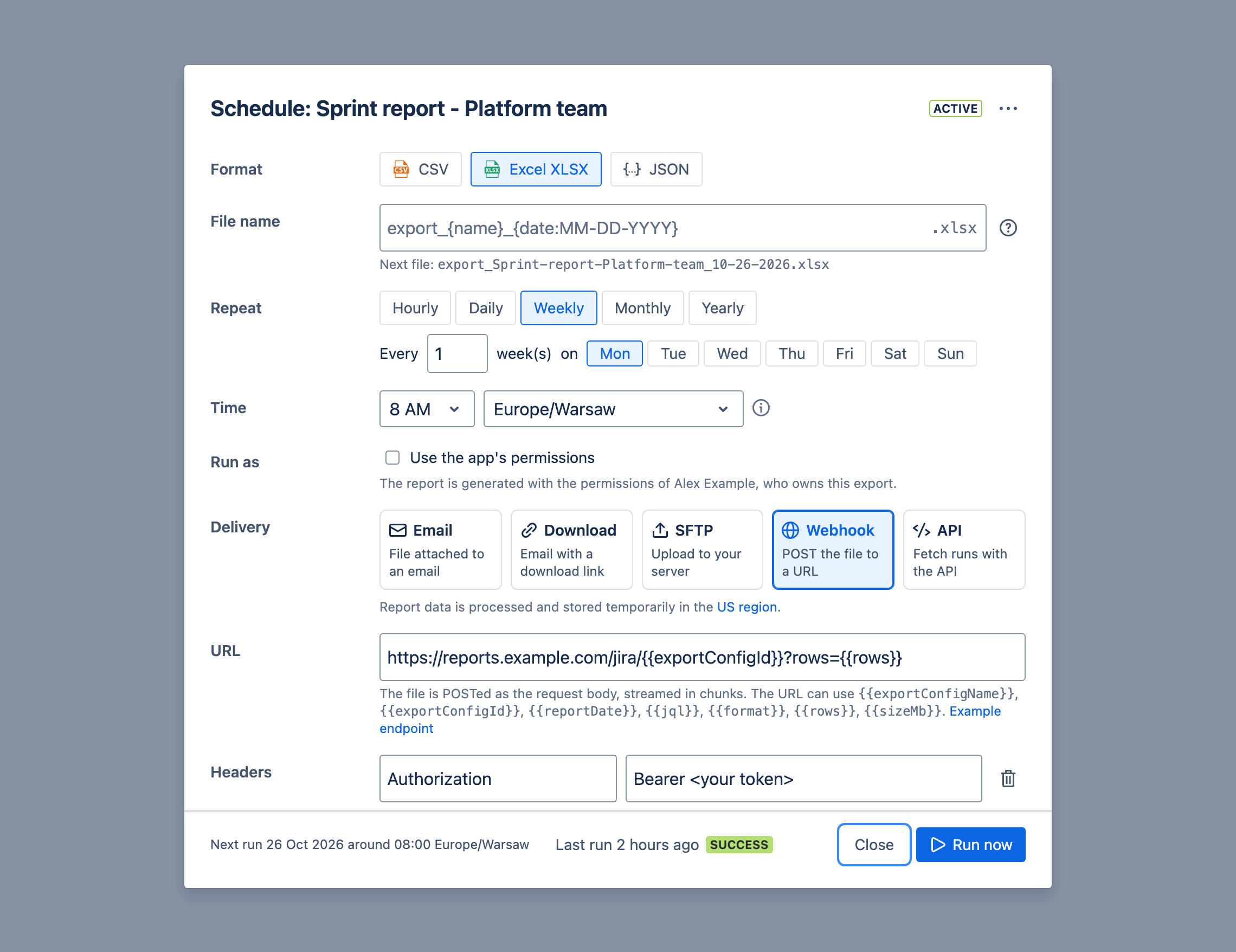 Webhook delivery options