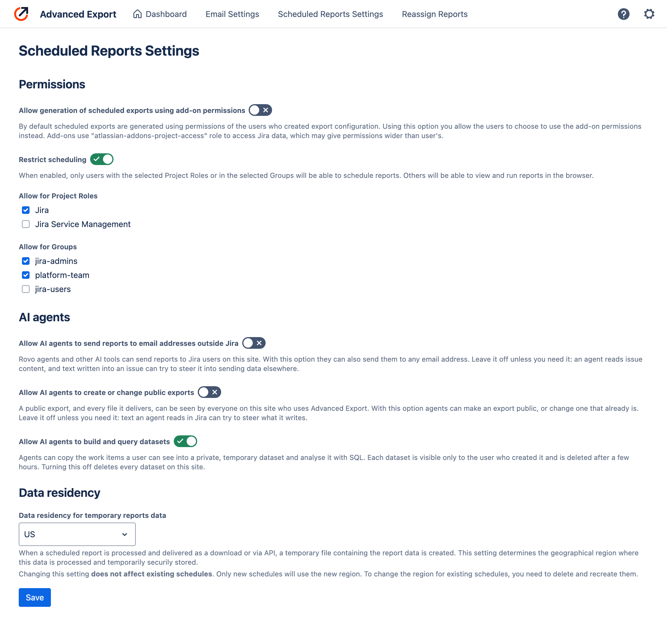 Scheduled Reports Settings