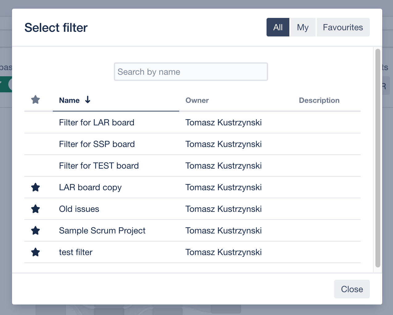 Select JQL from saved filter